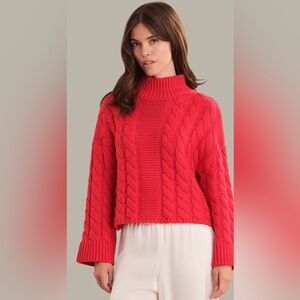 LILIA cable knit mock sweater NWOT true red